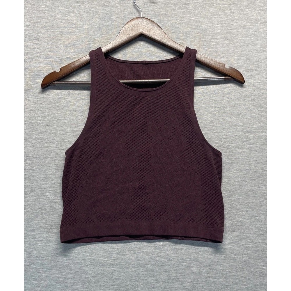 Lululemon RevealKnit Floral Crop Tank Top Womens 4-6 Goodnight Plum Workout Yoga
